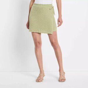 Future Collective Women Small Green Side Tie High-Rise Sweater Wrap Mini Skirt